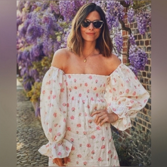 Sleeper 100% linen atlanta midi dress in roses, large - Picture 5 of 13